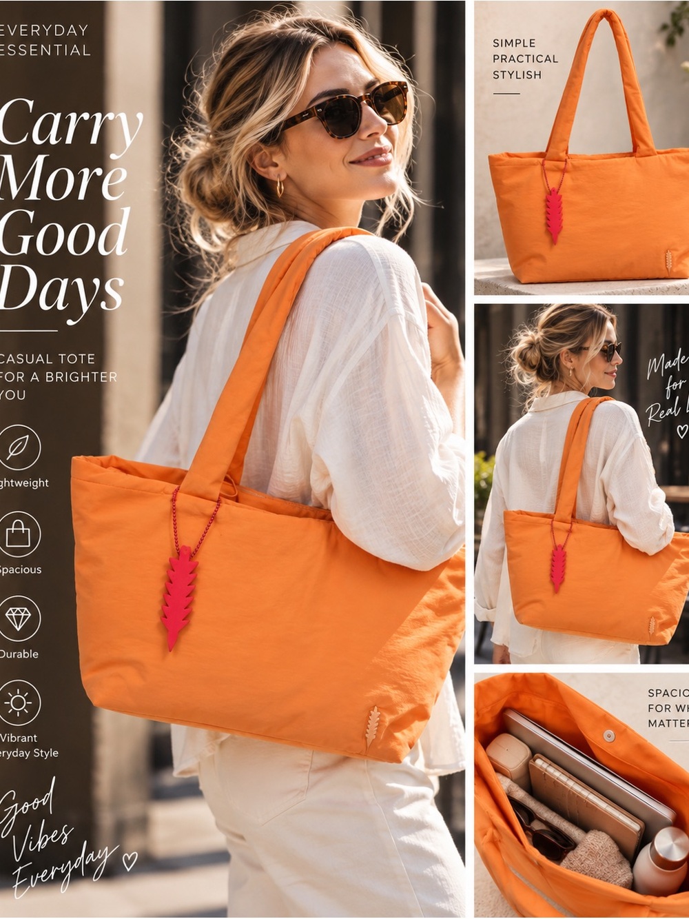 Orange Women's Tote Bag - Casual Everyday Shoulder Bag